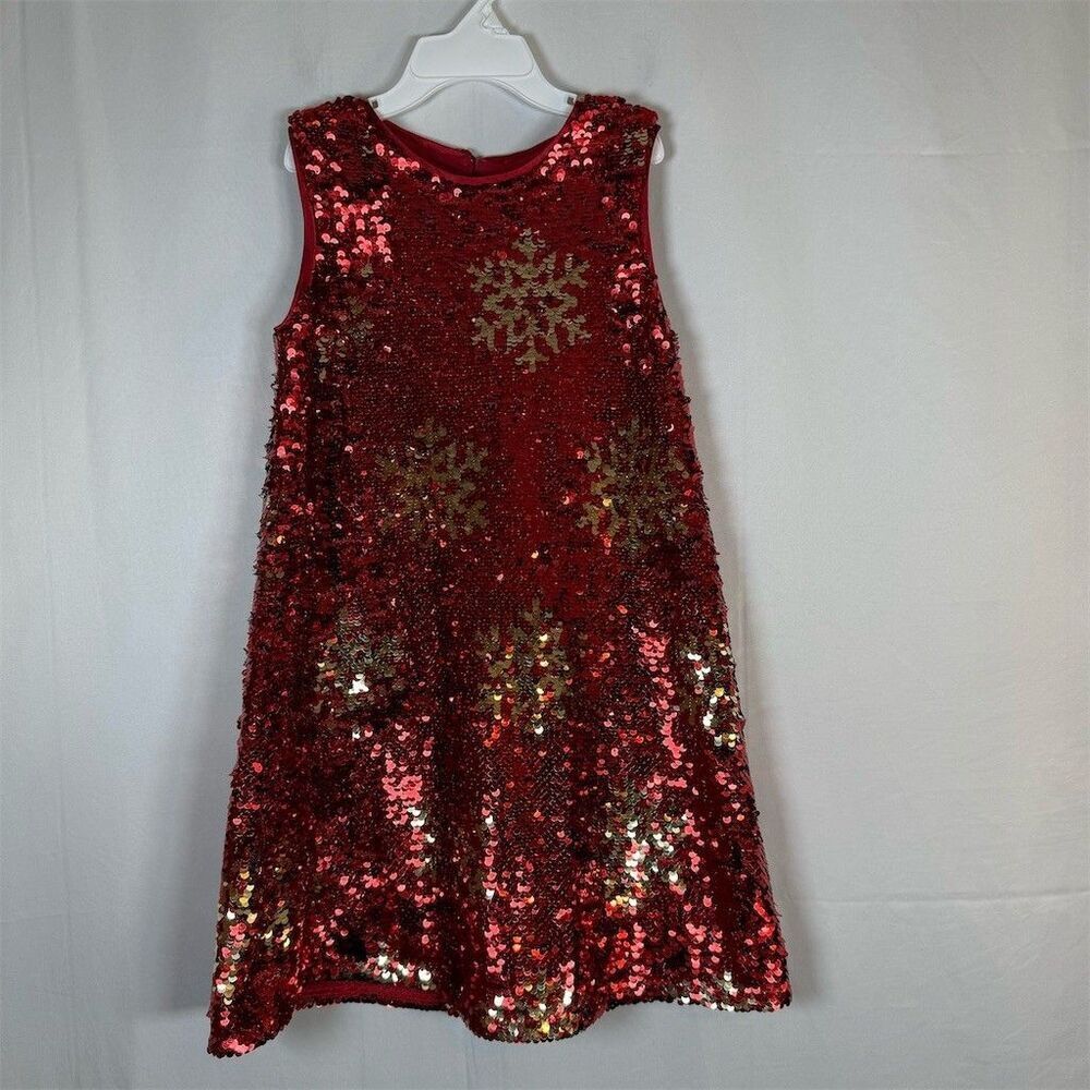 Girls Holiday Party Dress Size XS Red Sequin Snowflake Sleeveless A-Line